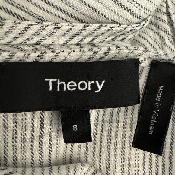 Theory Alderdale Linen High-Low Sleeveless Dress Ikat Tierra Ivory Blue Size 8 - Picture 4 of 6